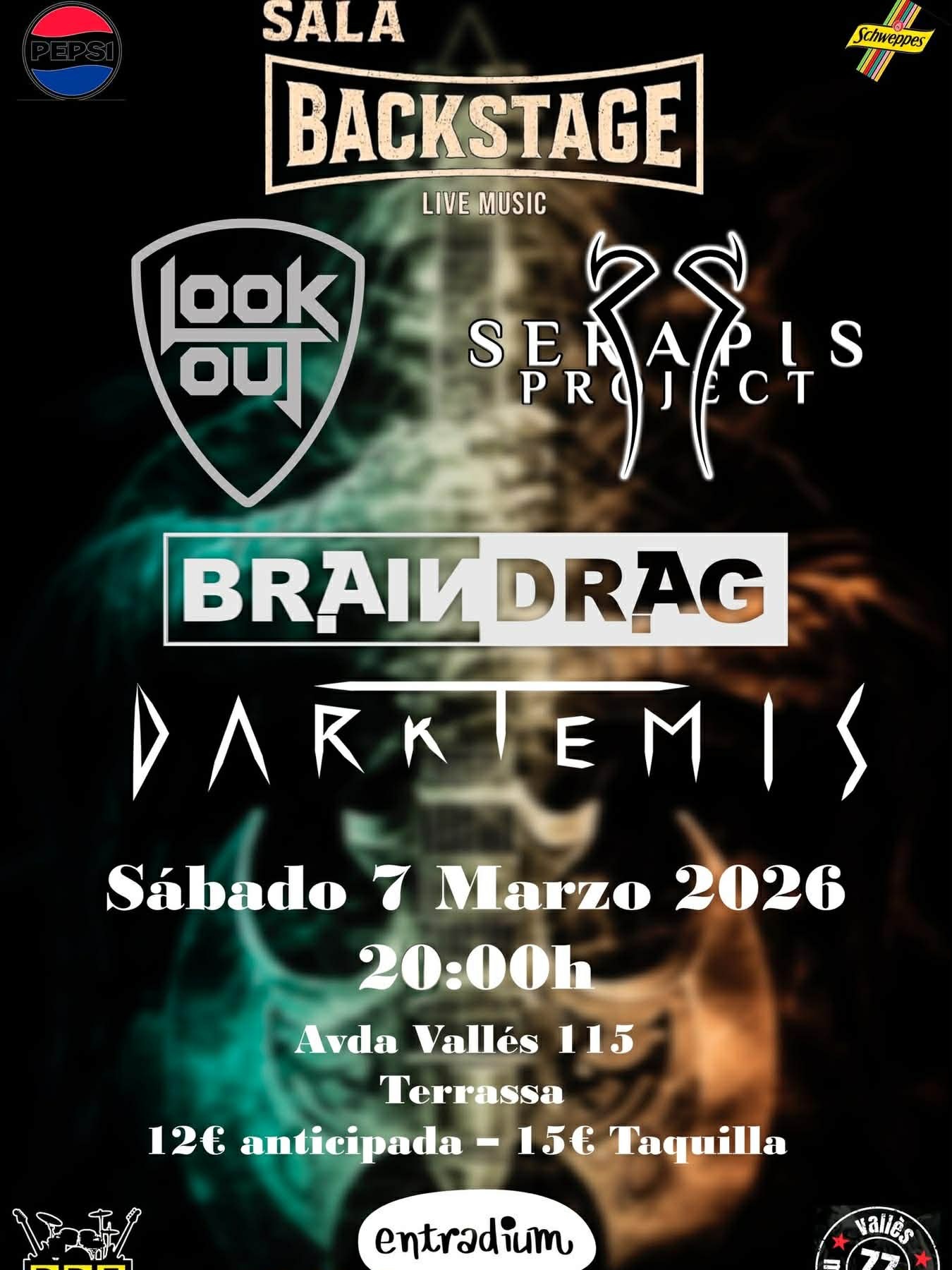 LOOK OUT, BRAINDRAG, SERAPIS PROJECT y DARKTEMIS el 07 de marzo en Terrassa